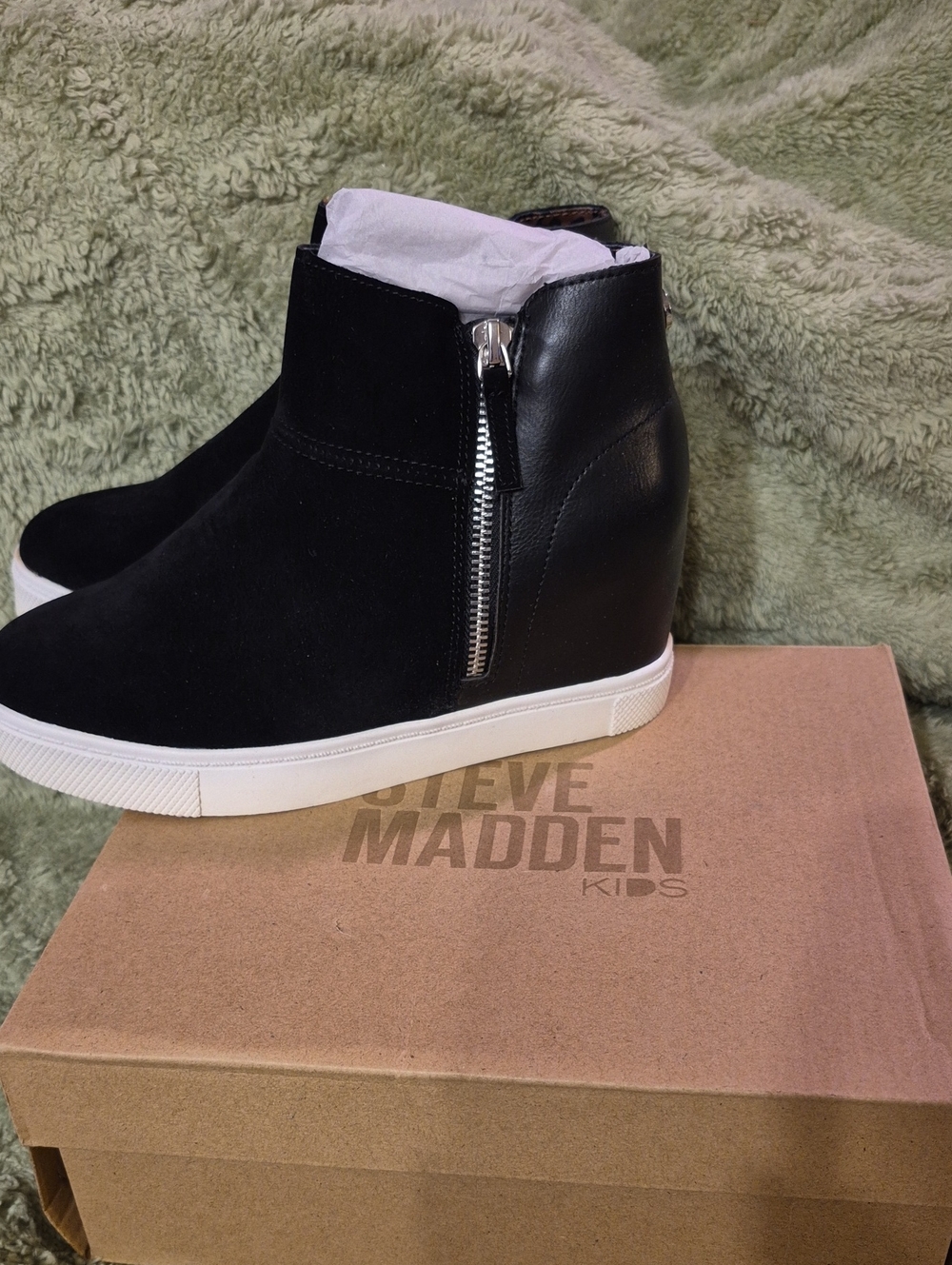 Steve Madden Black Suede & Leather Wedge Sneaker